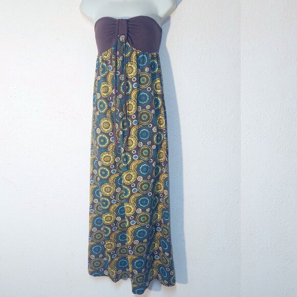 Decree ** sleeveless maxi dress, Cotton, Brown w/ Mod design in size Medium - Picture 1 of 9